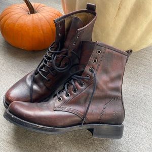 Frye Veronica Combat boot in a burgundy like color. Originally $300